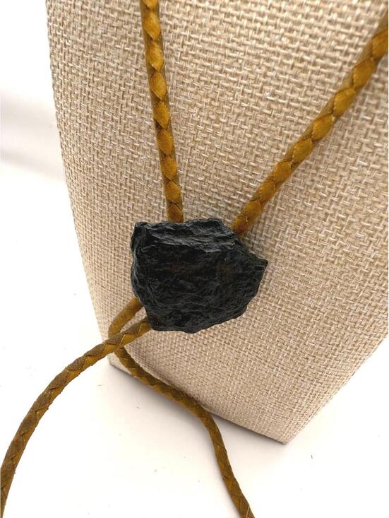Other - Vintage Braided Leather Bolo Tie with Black Stone Slide